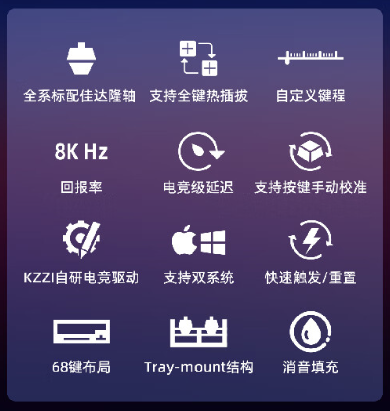 珂芝 G68SE 磁轴键盘开售:侧刻键帽、8KHz 回报率 / Tray-mount 结构,349 元