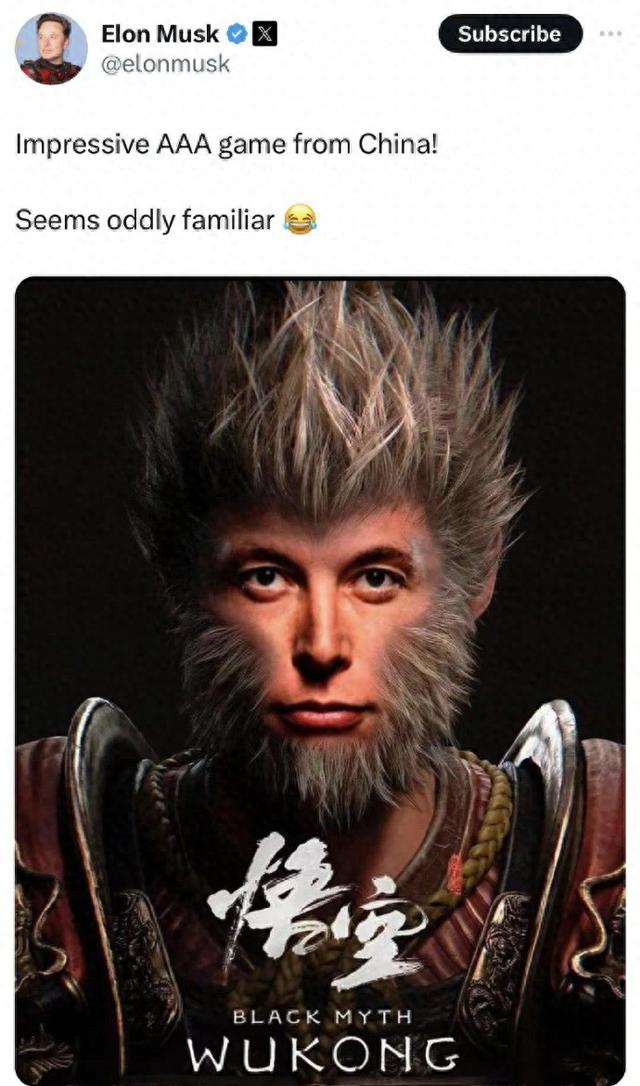 特斯拉CEO埃隆·马斯克体验国产游戏《黑神话：悟空》